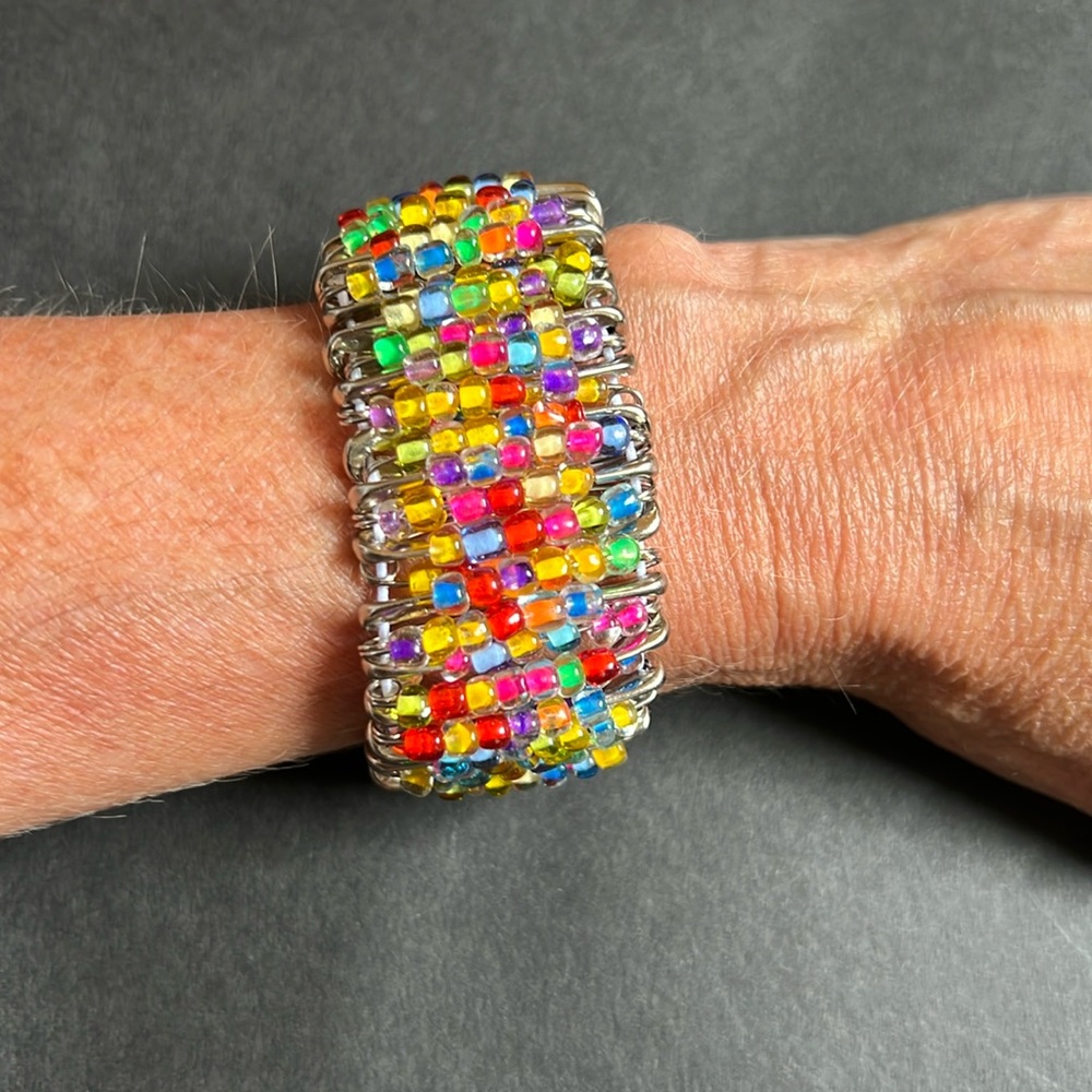 Handmade Colorful Safety Pin Stretch Bracelet